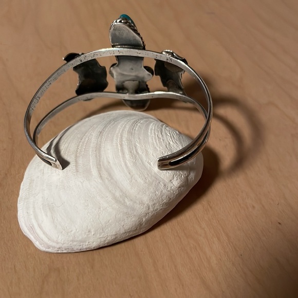 Old Pawn Large Two Turquoise Stone Sterling Cuff Beautiful! - Picture 5 of 11